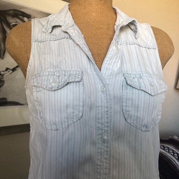 Maurices Blue and White Striped Sleeveless Button Down - Picture 3 of 6